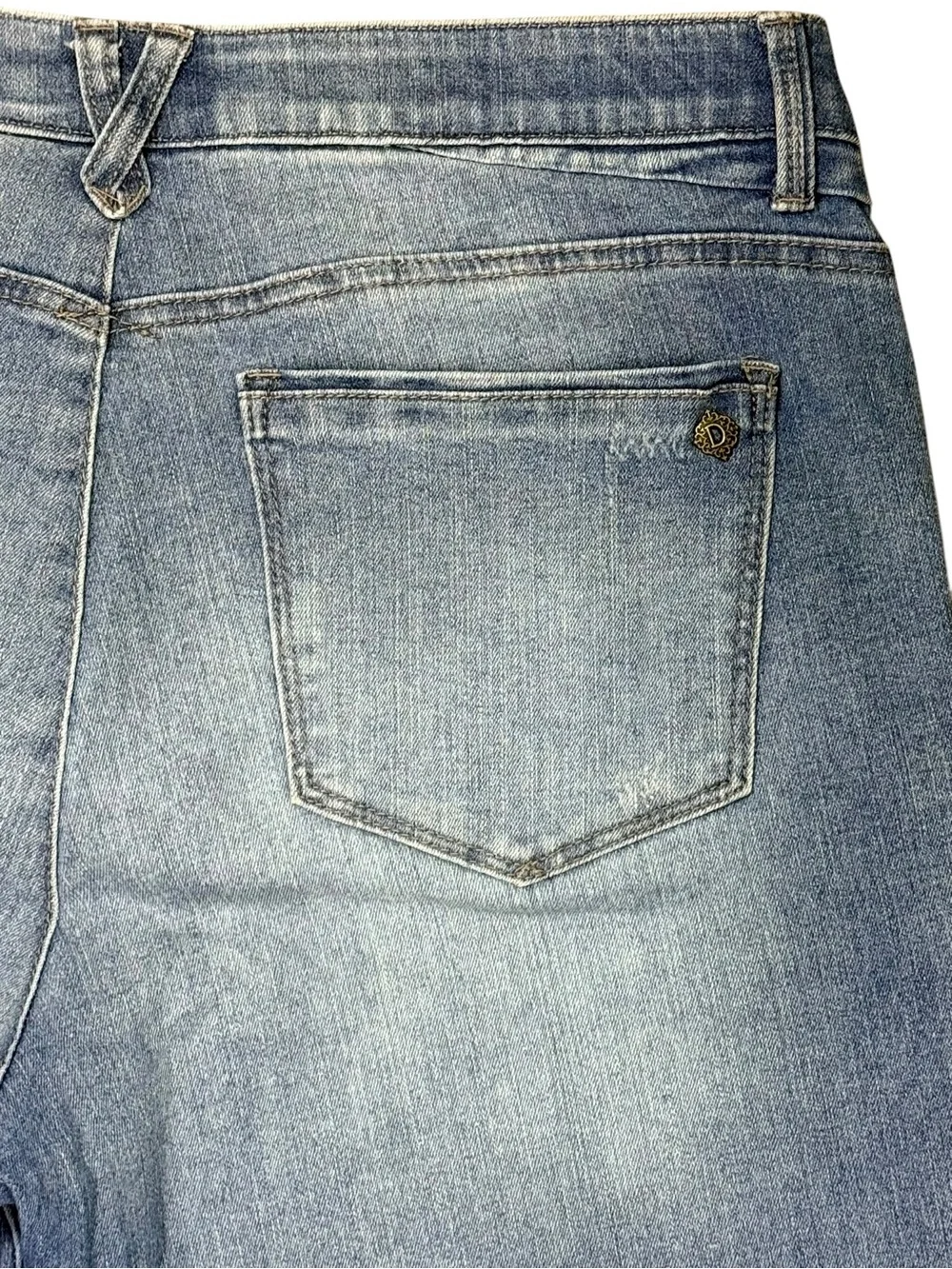 Democracy Absolution Crop Jeans Size 14 Blue Frayed Hem Stretch Denim Capri